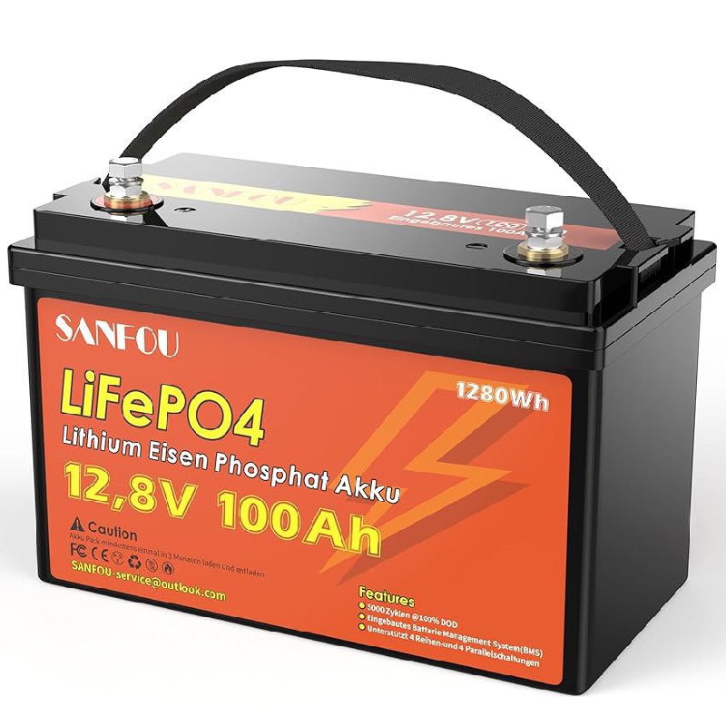SANFOU 12V100Ah LiFePO4 Batterie bis zu 24% Rabatt Deal